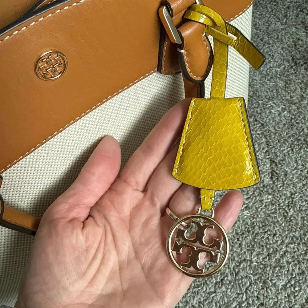 Tory Burch Canvas & Leather Tote Bag with 2 Interchangeable Straps Neutral Tan